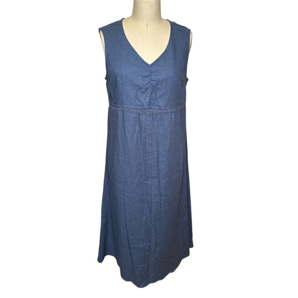 Van Heusen Blue Sleeveless Midi Linen Blend Dress Size M